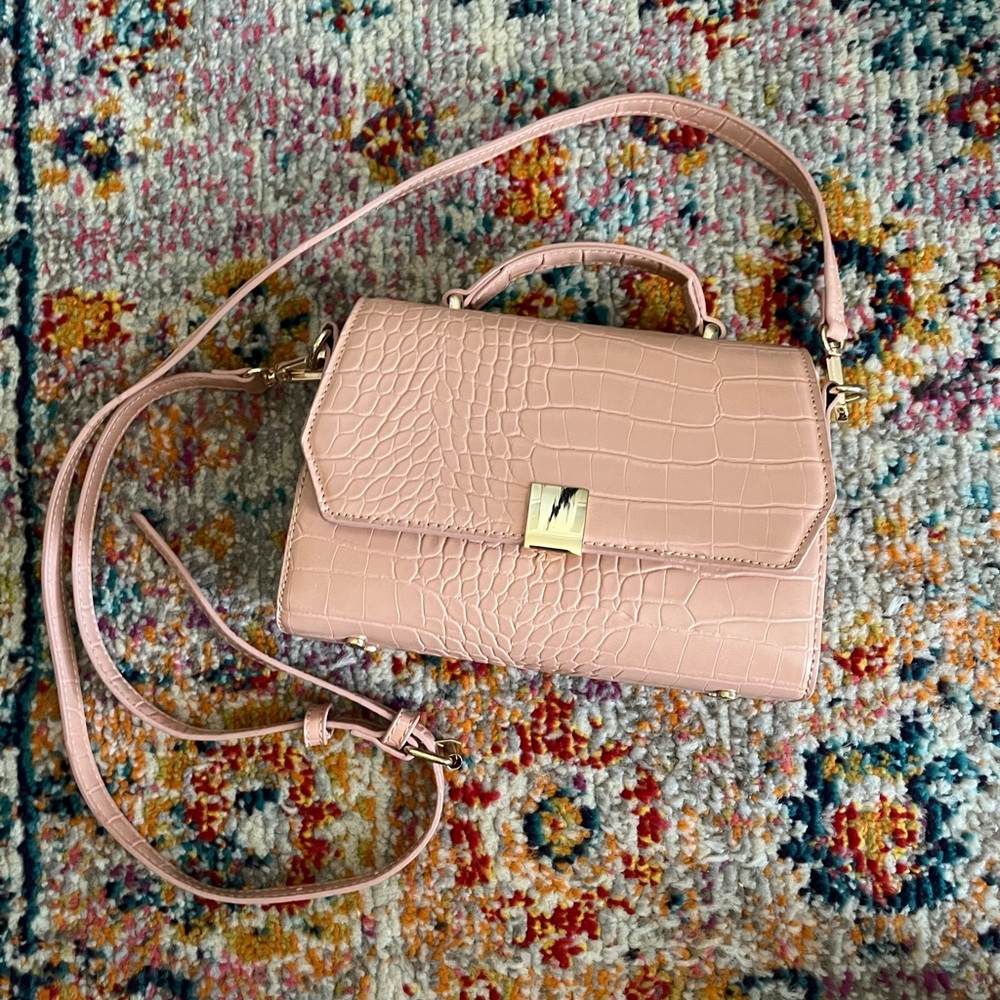 Lulus Elegant Pink Croc-Embossed Handbag